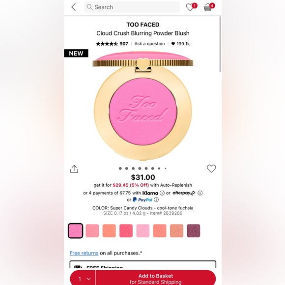 Too Faced cloud crush blurring blush, shade Super Candy Clouds - Picture 4 of 6